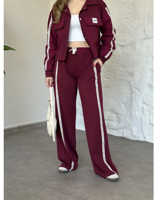 Şerit paraşüt detaylı vintage takım bordo