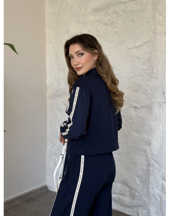 Şerit paraşüt detaylı vintage takım lacivert