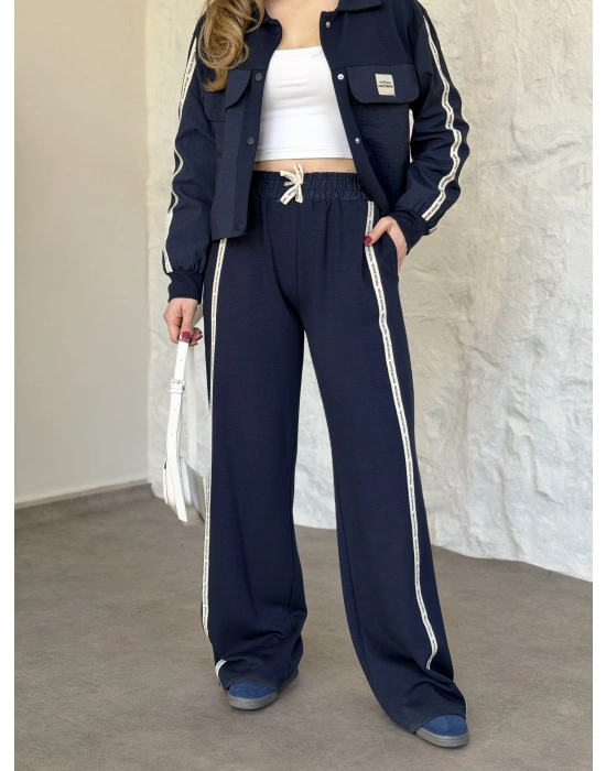 Şerit paraşüt detaylı vintage takım lacivert