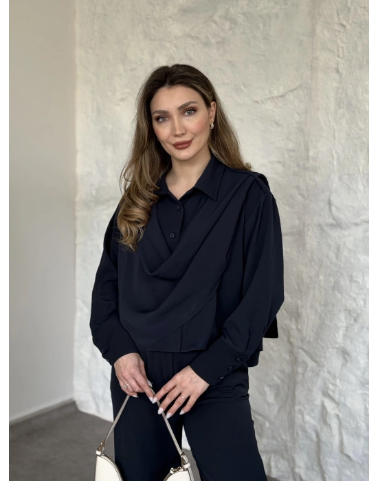 Şal detaylı ikili takım lacivert