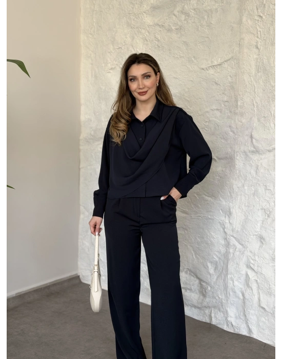 Şal detaylı ikili takım lacivert