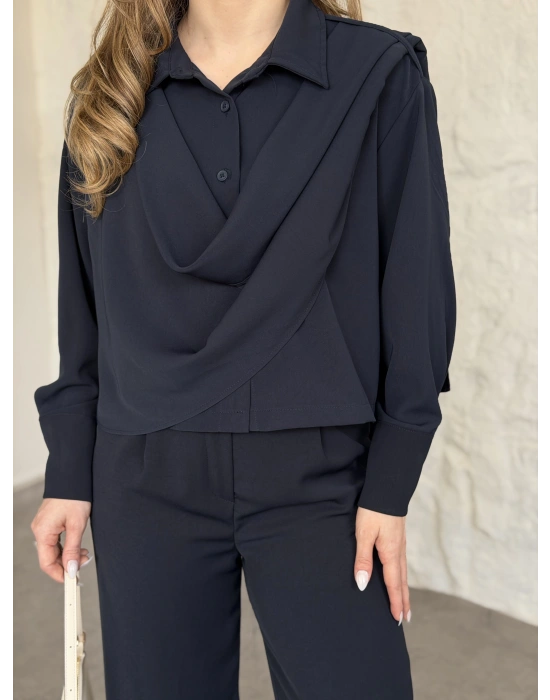 Şal detaylı ikili takım lacivert