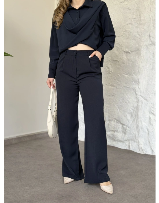 Şal detaylı ikili takım lacivert