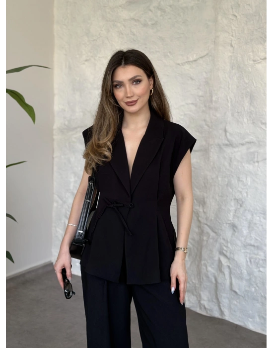 Diagonel kumaş ikili takım siyah