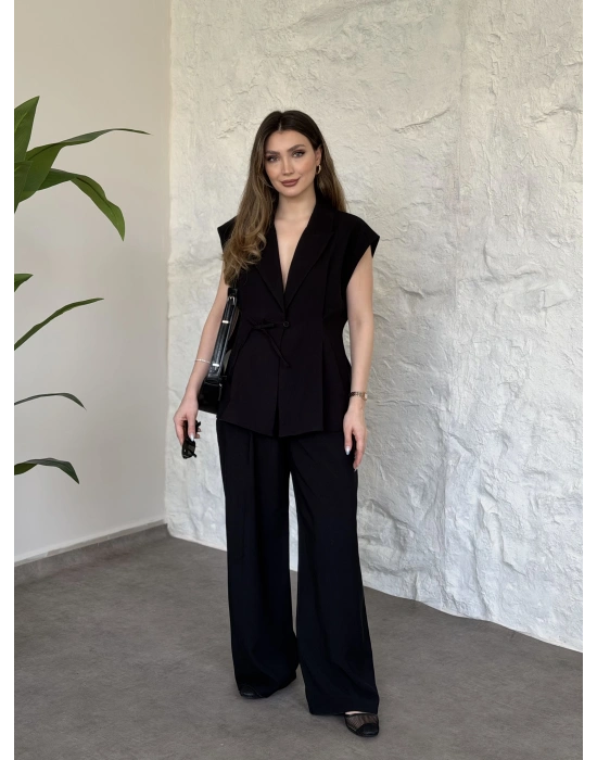 Diagonel kumaş ikili takım siyah