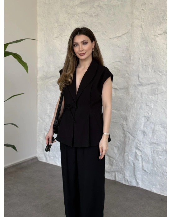 Diagonel kumaş ikili takım siyah