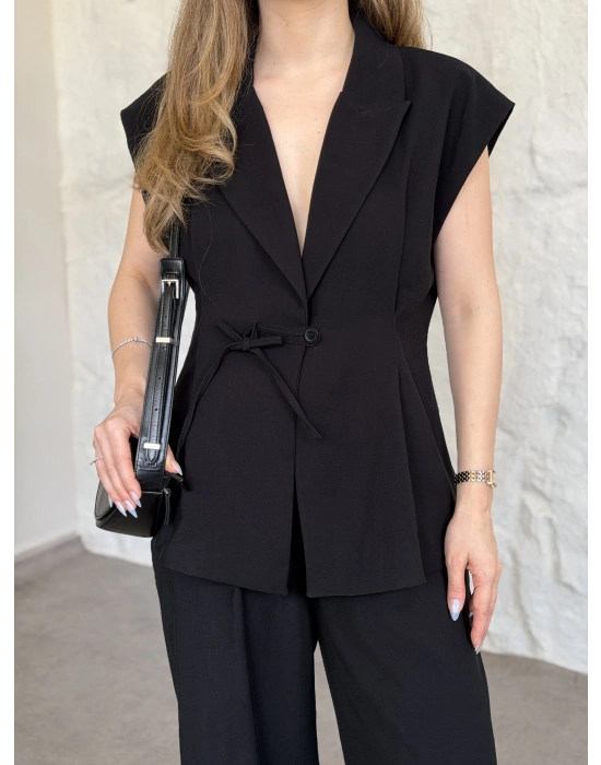 Diagonel kumaş ikili takım siyah