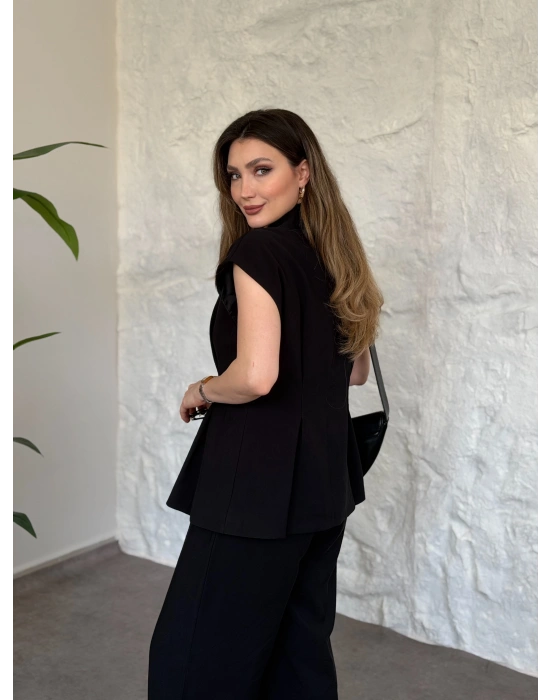 Diagonel kumaş ikili takım siyah