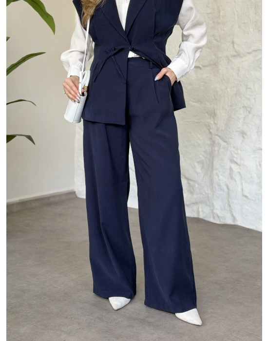 Diagonel kumaş ikili takım lacivert