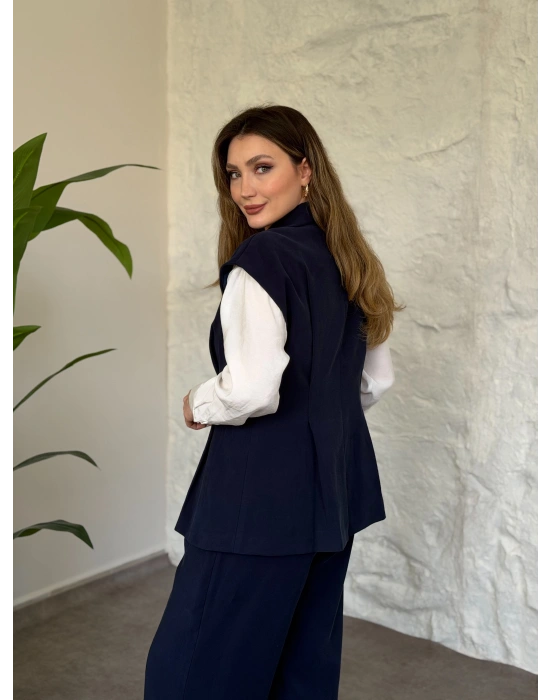 Diagonel kumaş ikili takım lacivert