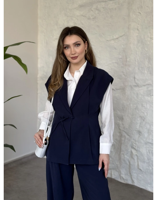 Diagonel kumaş ikili takım lacivert