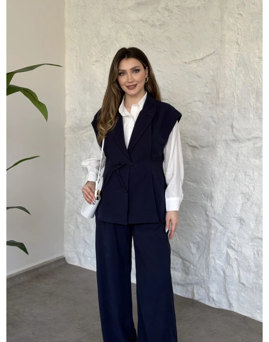 Diagonel kumaş ikili takım lacivert