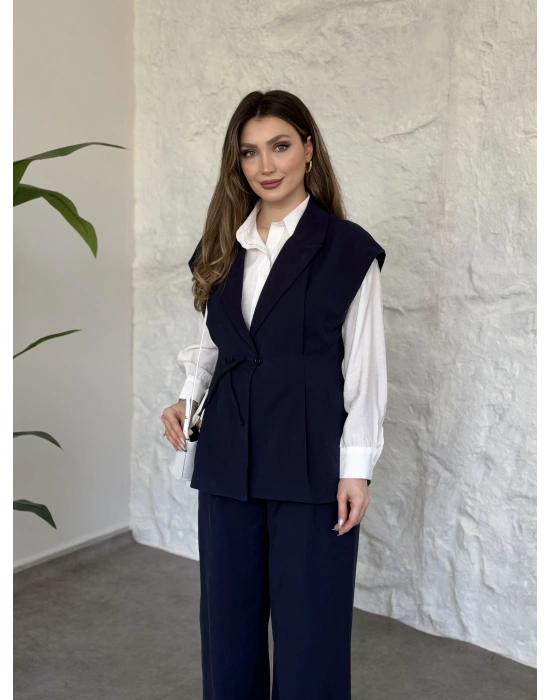 Diagonel kumaş ikili takım lacivert