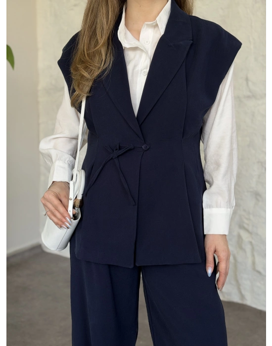 Diagonel kumaş ikili takım lacivert