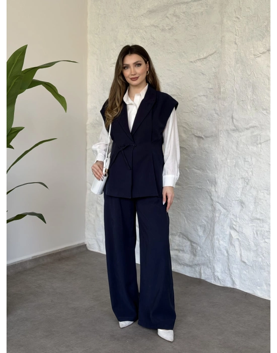 Diagonel kumaş ikili takım lacivert