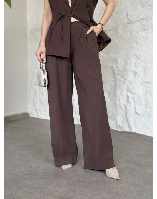 Diagonel kumaş ikili takım kahve