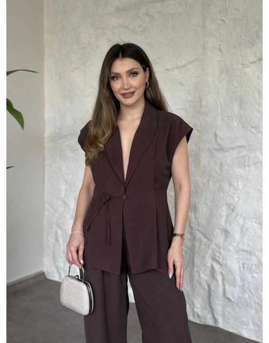 Diagonel kumaş ikili takım kahve