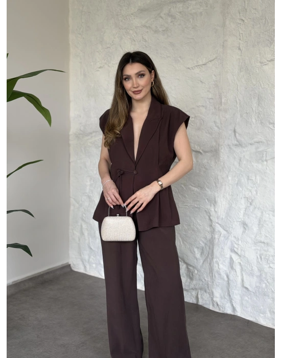 Diagonel kumaş ikili takım kahve