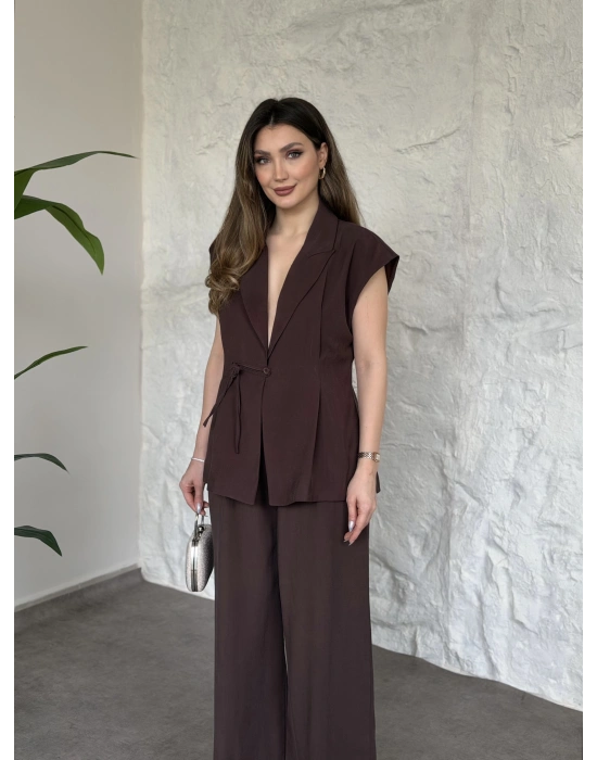 Diagonel kumaş ikili takım kahve