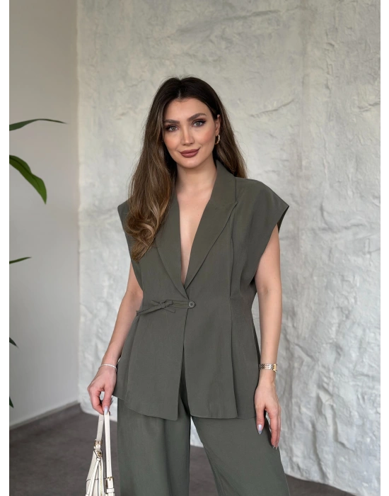 Diagonel kumaş ikili takım haki