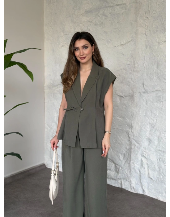 Diagonel kumaş ikili takım haki