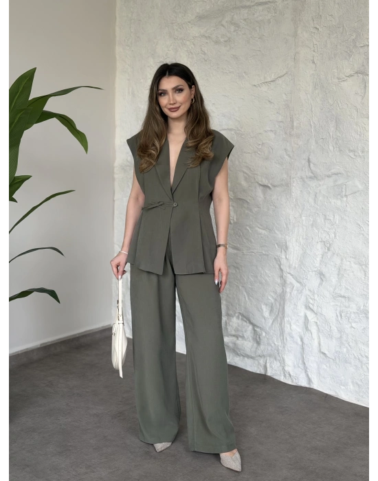 Diagonel kumaş ikili takım haki