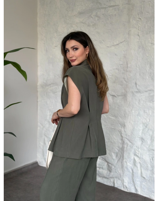 Diagonel kumaş ikili takım haki