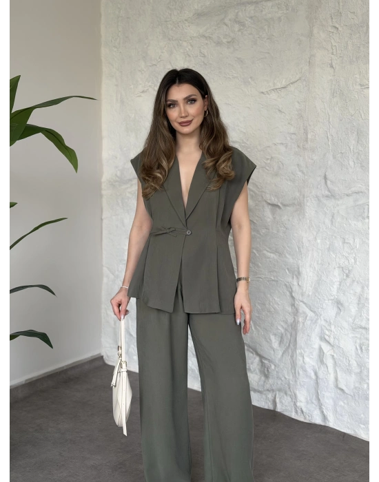 Diagonel kumaş ikili takım haki