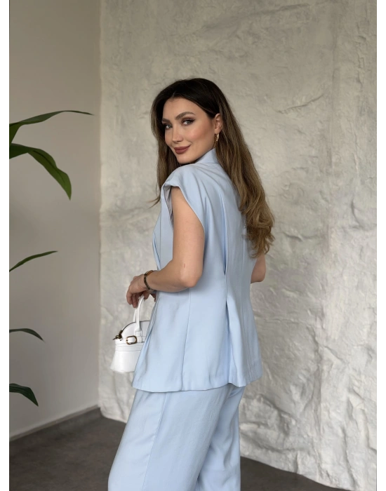 Diagonel kumaş ikili takım bebek mavisi