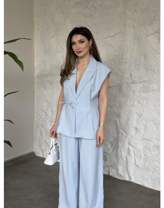 Diagonel kumaş ikili takım bebek mavisi