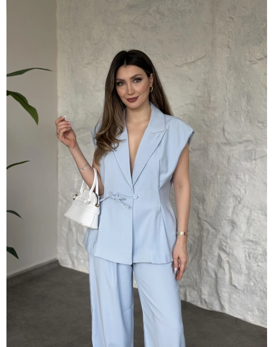 Diagonel kumaş ikili takım bebek mavisi