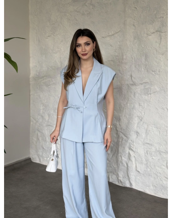 Diagonel kumaş ikili takım bebek mavisi