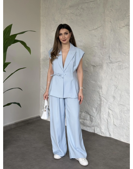 Diagonel kumaş ikili takım bebek mavisi