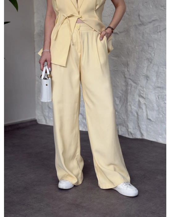 Diagonel kumaş ikili takım sarı