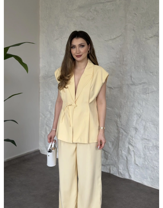 Diagonel kumaş ikili takım sarı