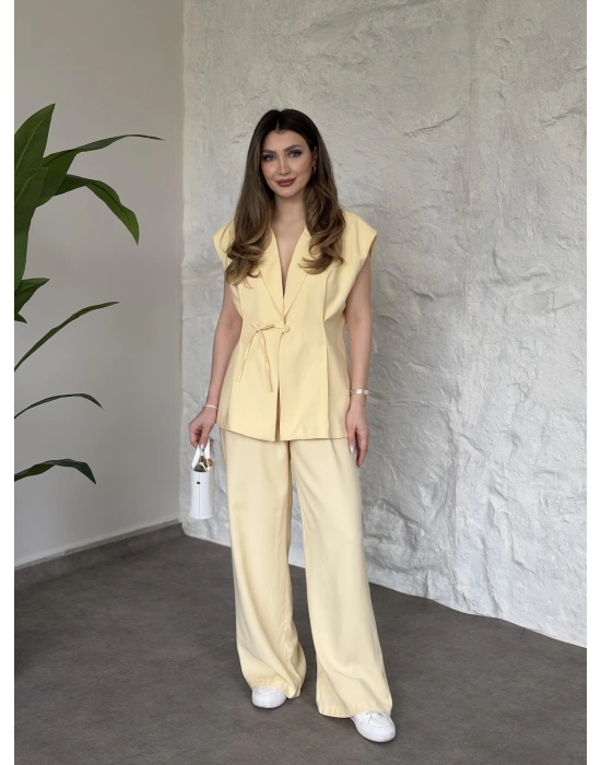 Diagonel kumaş ikili takım sarı