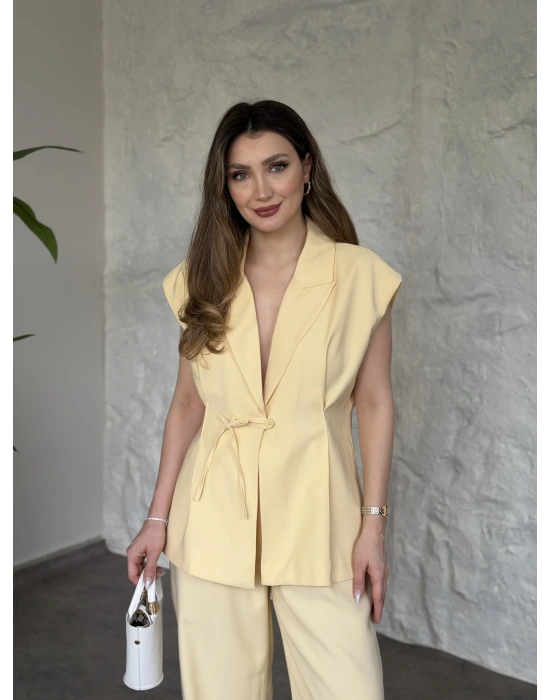 Diagonel kumaş ikili takım sarı