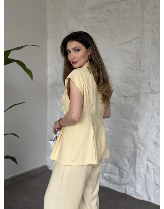 Diagonel kumaş ikili takım sarı