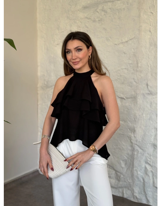 Liosel sıfırkol kat kat bluz siyah