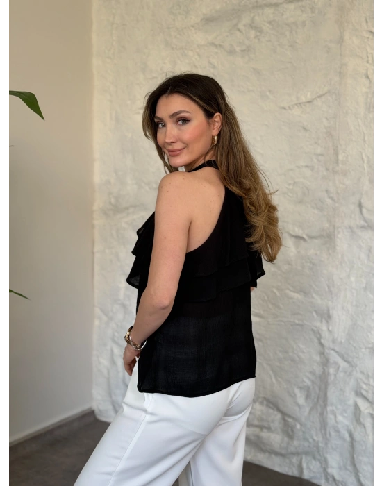 Liosel sıfırkol kat kat bluz siyah