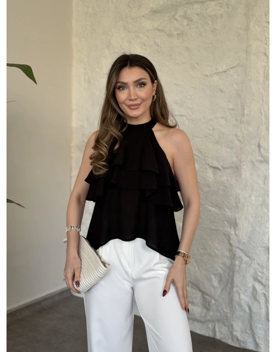 Liosel sıfırkol kat kat bluz siyah