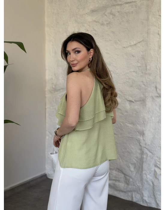 Liosel sıfırkol kat kat bluz yeşil