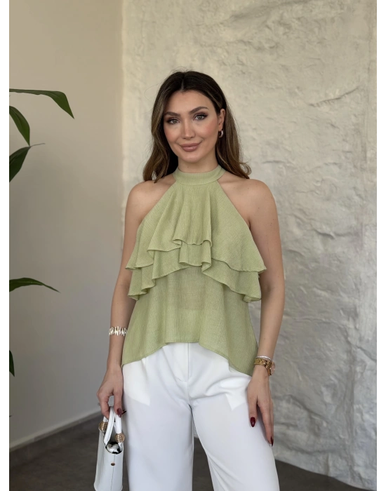 Liosel sıfırkol kat kat bluz yeşil