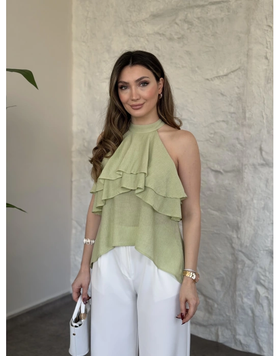 Liosel sıfırkol kat kat bluz yeşil