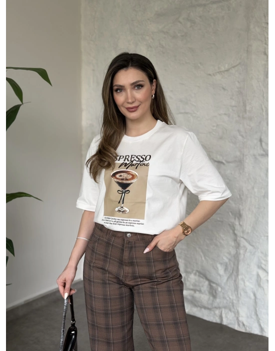 Espresso baskılı oversize basic tişört