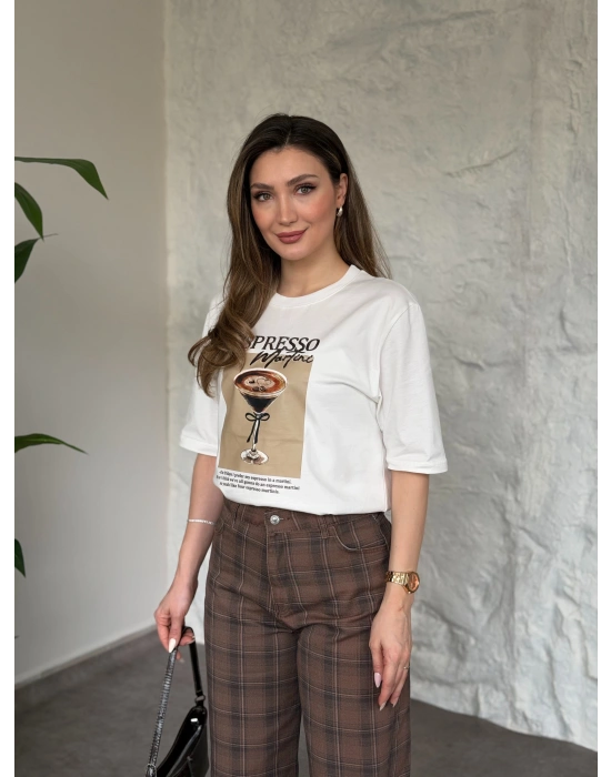 Espresso baskılı oversize basic tişört