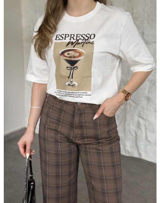 Espresso baskılı oversize basic tişört