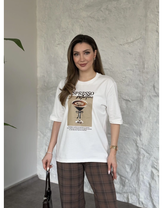 Espresso baskılı oversize basic tişört