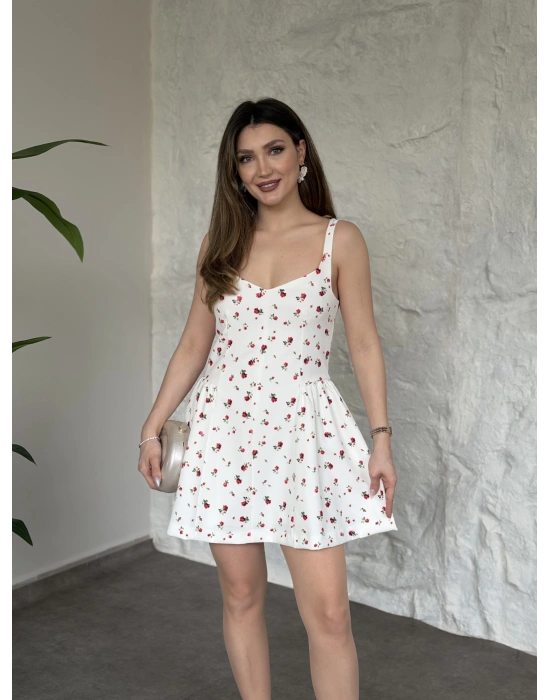 Çiçek desenli askılı mini elbise