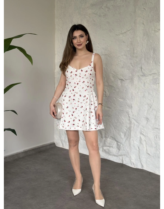 Çiçek desenli askılı mini elbise